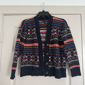 Talbots Navy and Multicolor Knit Cardigan